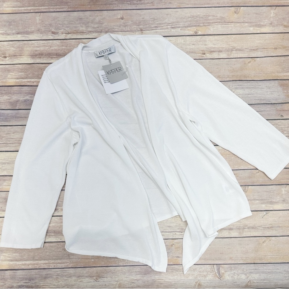 Kasper Womens Lurex Self Edge A-Line Modest Cardigan Lily White Size L - Picture 2 of 5